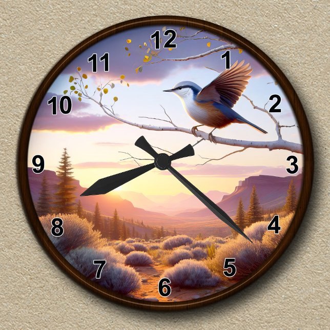 Customisable White-breasted Nuthatch Mountain View Round Clock (Creator Uploaded)