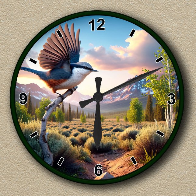 Customisable White-breasted Nuthatch Mountain View Round Clock (Creator Uploaded)