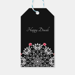 Customisable White Rangoli with hibiscus Gift Tag