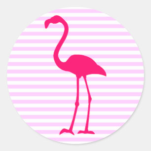 Customisable White Stripes Hot Pink Flamingo Classic Round Sticker