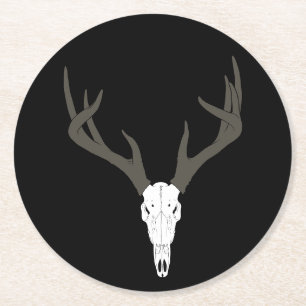 Customisable White-Tailed Deer Skull Round Paper Coaster