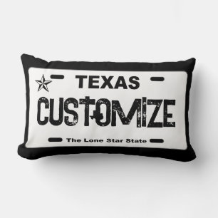 Customisable white Texas license plate pillow