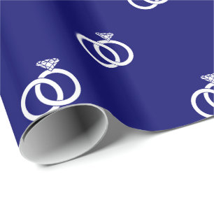 Customisable White Wedding Rings on Dark Navy Blue Wrapping Paper