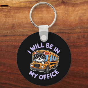 Customisable Will Be in My Office Cute Cat Driving Key Ring