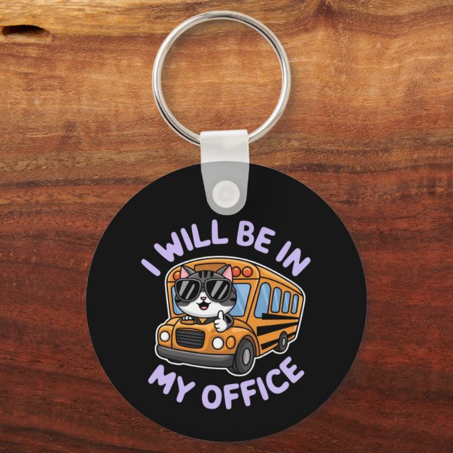 Customisable Will Be in My Office Cute Cat Driving Key Ring (Front)