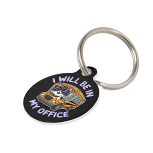 Customisable Will Be in My Office Cute Cat Driving Pet Tag