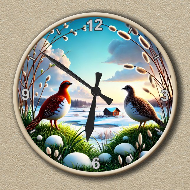 Customisable Willow Ptarmigan Birds Sunset Scene Round Clock (Creator Uploaded)