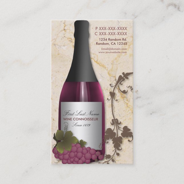 Customisable wine grape vine business cards (Front)