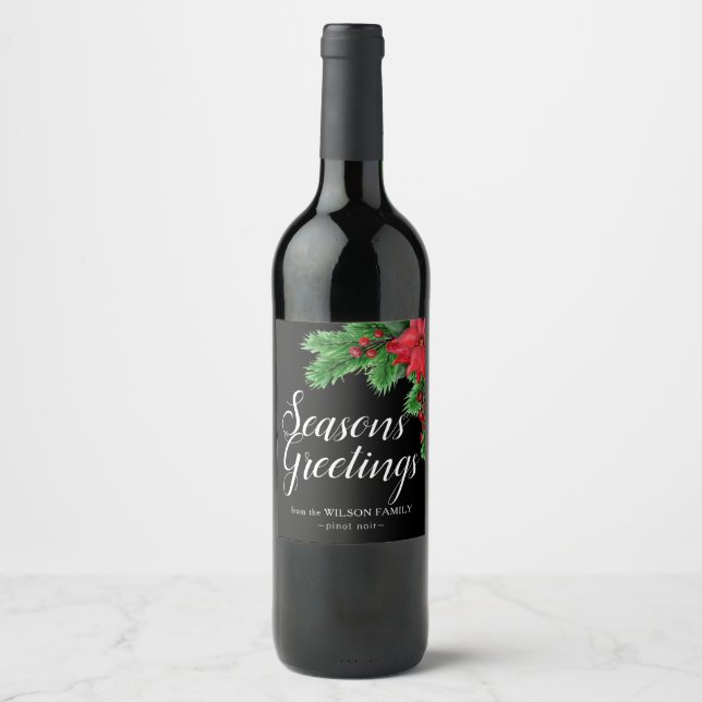 Customisable Wine Labels with Elegant Poinsettia (Front)