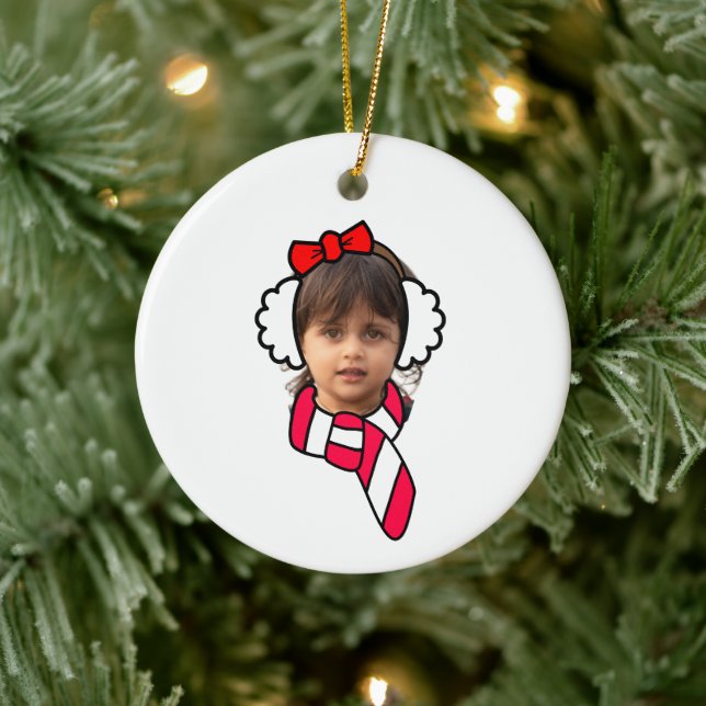 Customisable Winter Ear Muff Photo Booth Ceramic Ornament (Tree)