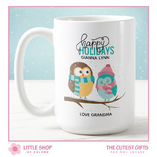 Customisable Winter Owls Christmas Holiday Coffee Mug