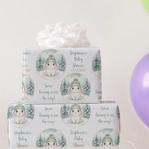 Customisable Winter Woodland Bunny Baby Shower Wrapping Paper