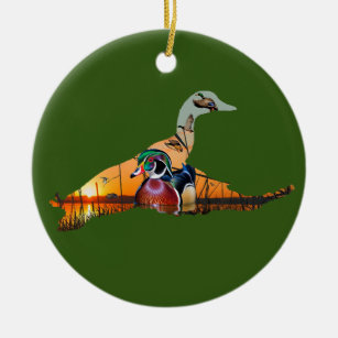 Customisable Wood Duck Ornament, Flying Mallard Ceramic Ornament