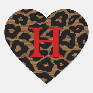 Customisable Wood Leopard Heart Sticker