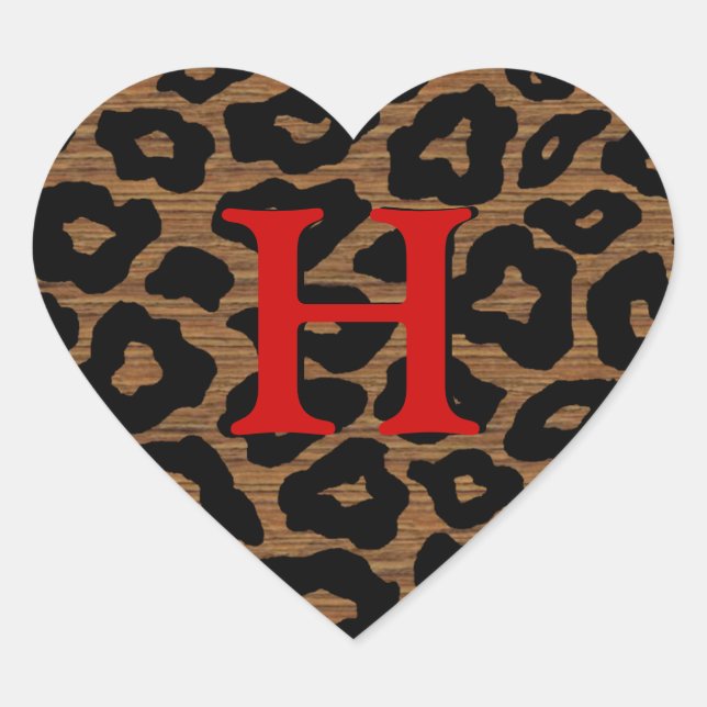 Customisable Wood Leopard Heart Sticker (Front)