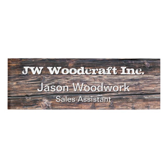 Customisable Wood Planks Sales Assistant Name Tag (Front)
