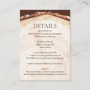 Customisable Wood Tree Cut Rustic Wedding Details Enclosure Card