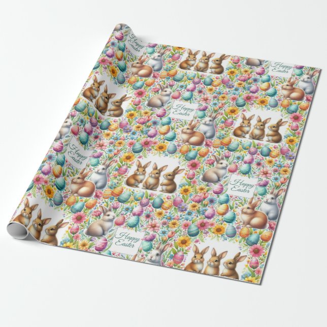 Customisable Wrapping Paper Happy Easter Gifts (Unrolled)