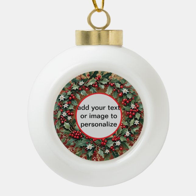 customisable wreath  ceramic ball christmas ornament (Front)