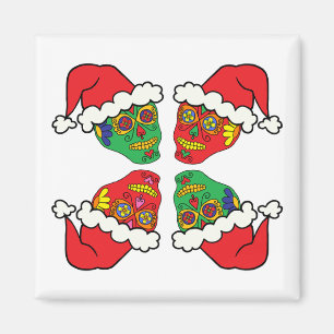 Customisable Xmas Santa Sugar Skulls Magnet