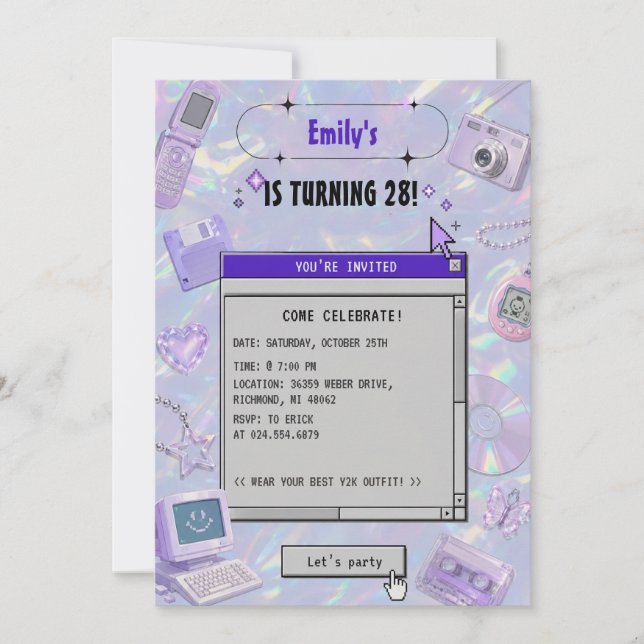 Customisable Y2K Retro 2000s Birthday Invitation (Front)