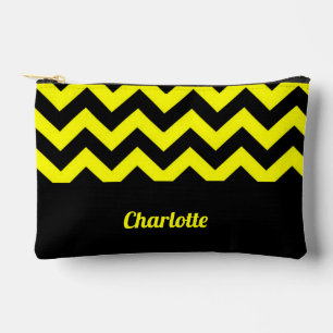 Customisable yellow and black chevron pattern accessory pouch