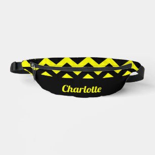 Customisable yellow and black chevron pattern bum bags