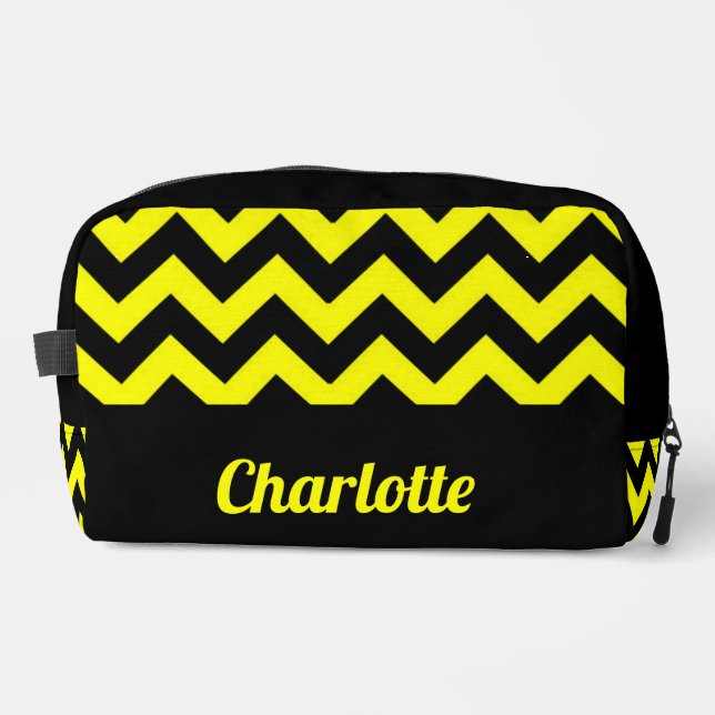 Customisable yellow and black chevron pattern dopp kit (Front)