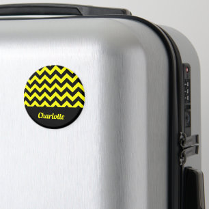 Customisable yellow and black chevron pattern magnet