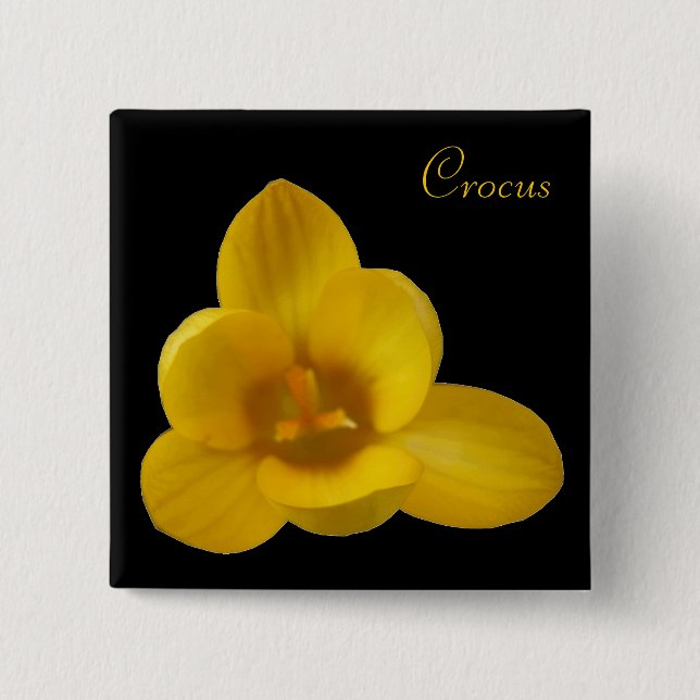 Customisable Yellow Crocus Flower Button (Front)
