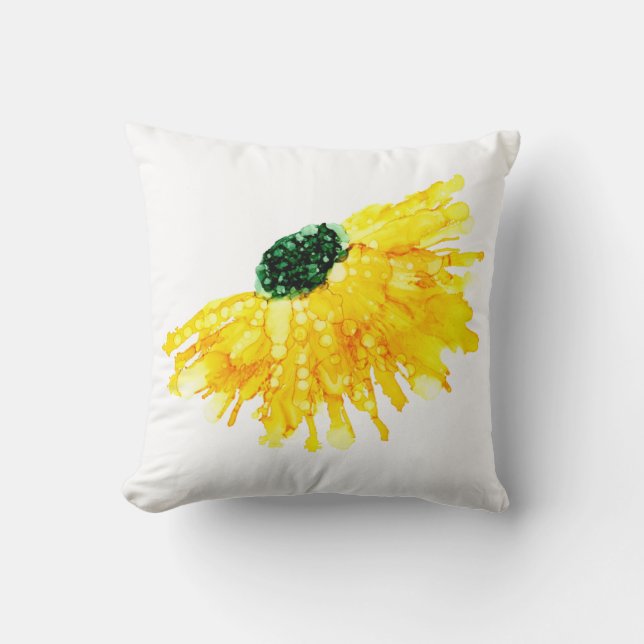 Customisable!!! Yellow daisy hand painted floral Cushion (Front)