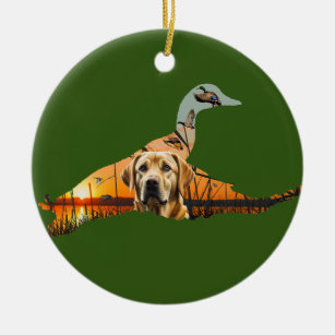 Customisable Yellow Labrador Ornament, Duck Ceramic Ornament