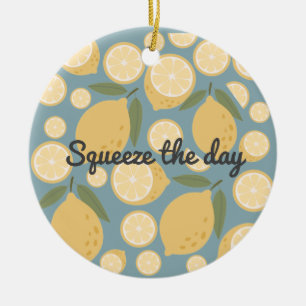 Customisable Yellow Lemon Seamless Pattern Ceramic Ornament