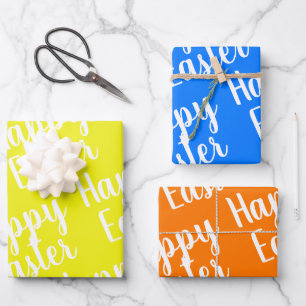 Customisable Yellow Orange Blue Happy Easter  Wrapping Paper Sheet