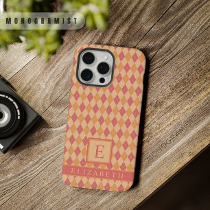 Customisable Yellow Pink Red Orange Argyle Pattern iPhone 15 Pro Max Case