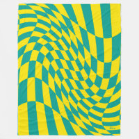 Customisable Yellow Teal Warped Chequered Illusion