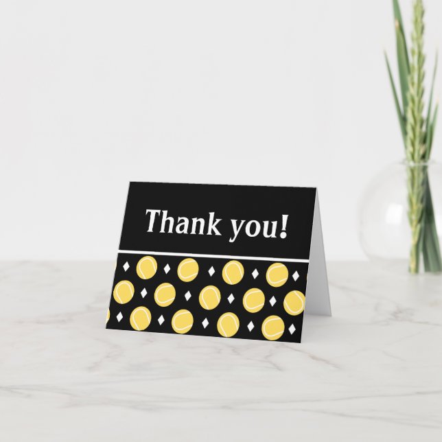 Customisable Yellow Tennis Balls & Diamonds Sporty Thank You Card (Front)