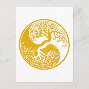 Customisable Yellow Tree of Life Yin Yang Postcard
