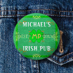 Customisable Your Name Irish Pub Green 3 Cm Round Badge<br><div class="desc">Create your own custom Irish pub home bar design using this template. The design is made to look like old green wood with plenty of vintage flourishes in shades of green, white, orange and gold. There are also five shamrocks / clovers in the design. It can be personalised with your...</div>