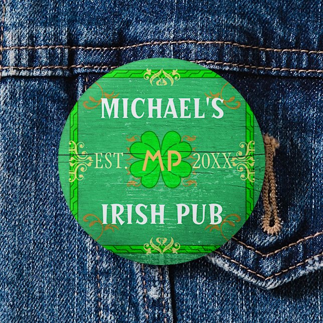 Customisable Your Name Irish Pub Green 3 Cm Round Badge (Creator Uploaded)