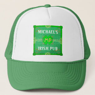 Customisable Your Name Irish Pub Green Trucker Hat