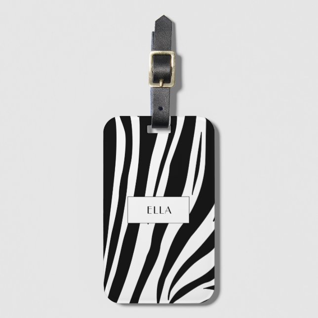 Customisable zebra print luggage tag (Front Vertical)