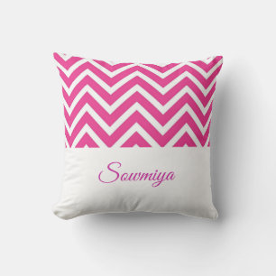 Customisable zigzag pattern pink and white cushion