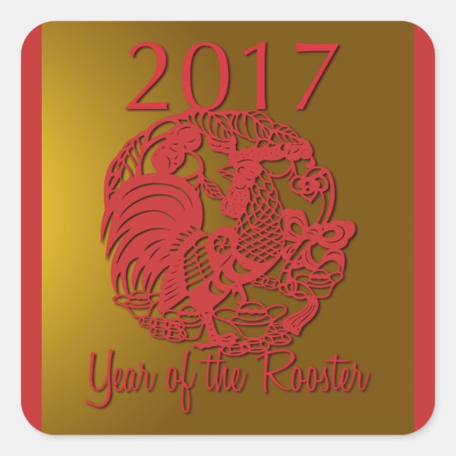 Customisable Zodiac 2017 The Year Of The Rooster S Square Sticker (Front)