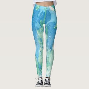 Customisation Blue Green White Modern Abstract Leggings