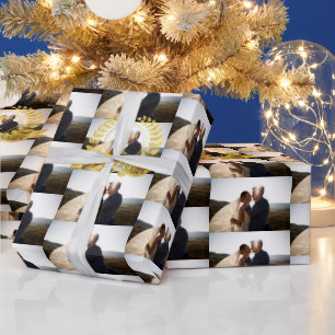 Customise 1st Anniversary Wedding Photo With Gold Wrapping Paper