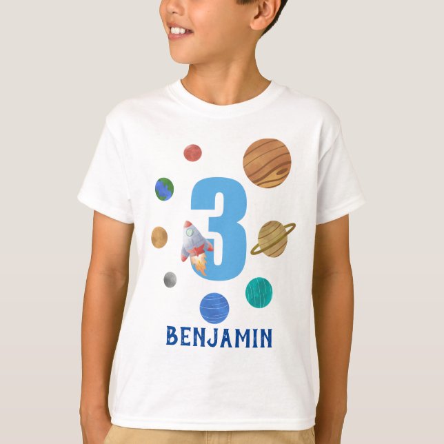 Customise 3rd Birthday Solar System Planets T-Shirt (Front)