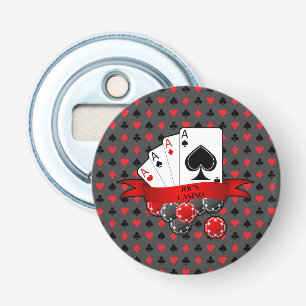 Customise 4 Aces Red Black Card Suits on Grey Beer Bottle Opener