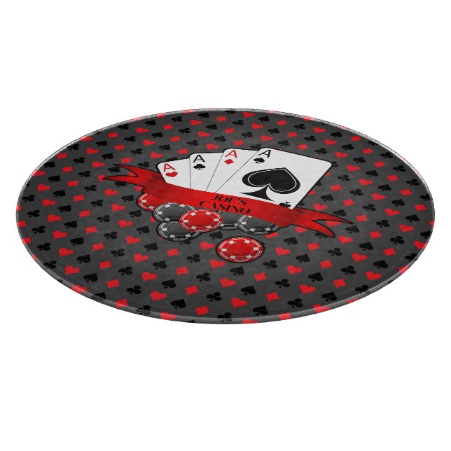 Customise 4 Aces Red Black Card Suits on Grey Cutting Board (Corner)