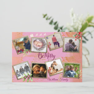 Customise 8 Photo Family Collage Merry Christmas Holiday Card